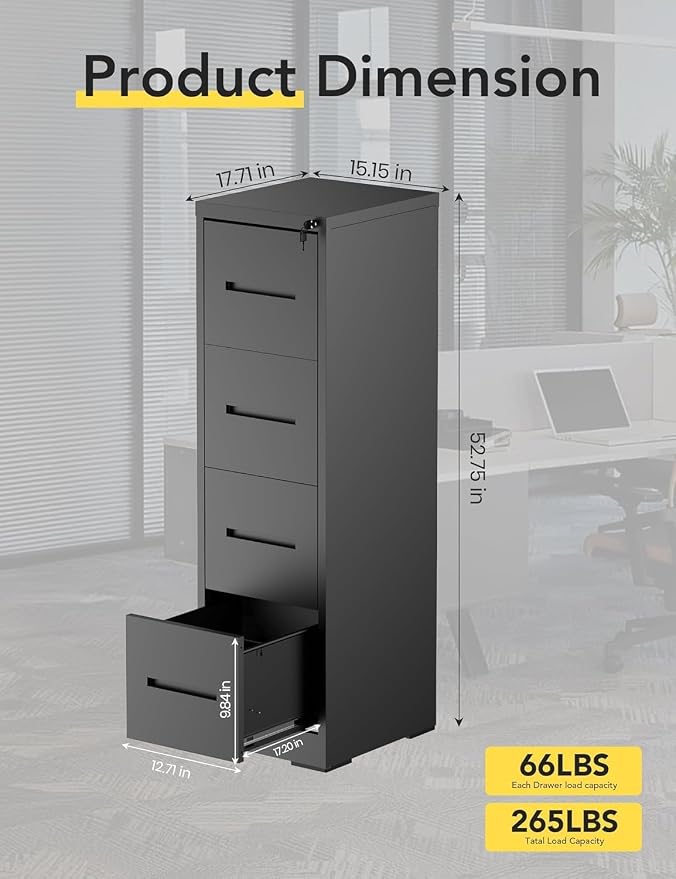 JOMEED 4-Drawer File Cabinet, Legal/Letter Size Storage, Full-Extension Drawers - Image 2