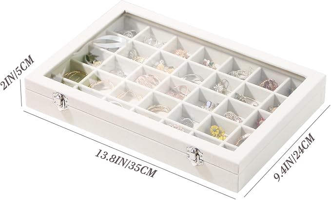 Coward Ring Earring Jewelry Organizer Box, 35 Grids Dustproof Display Holder - Image 6