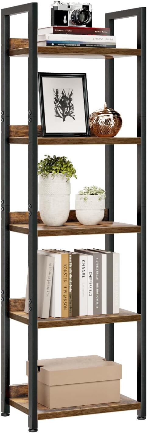 NUMENN Narrow Bookshelf, 5 Tier Freestanding Shelving Unit, Vintage | Metal by NUMENN
