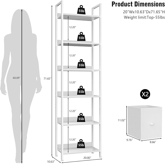 Furologee White 6 Tier Bookshelf - Image 3