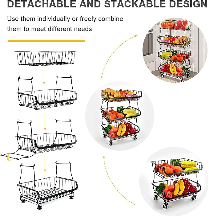 Miyawell Fruit Vegetable Storage Basket, 4 Tier Stackable Metal Wire Storage - Image 6