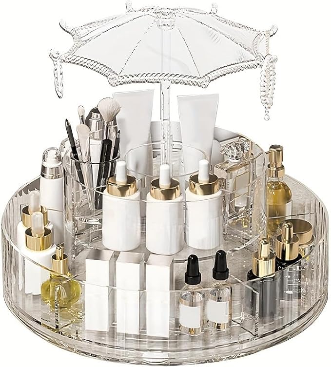 Clear Acrylic Rotating Cosmetic Organizer Umbrella Design, 360° Makeup Storage by Unknown