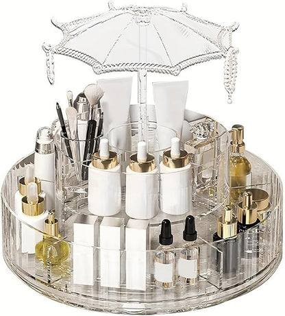 Clear Acrylic Rotating Cosmetic Organizer Umbrella Design, 360° Makeup Storage by Unknown