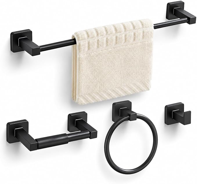 Matte Black Bathroom Hardware Set 4 Pieces, Towel Bar Set Stainless Steel Wall by bluebyrne