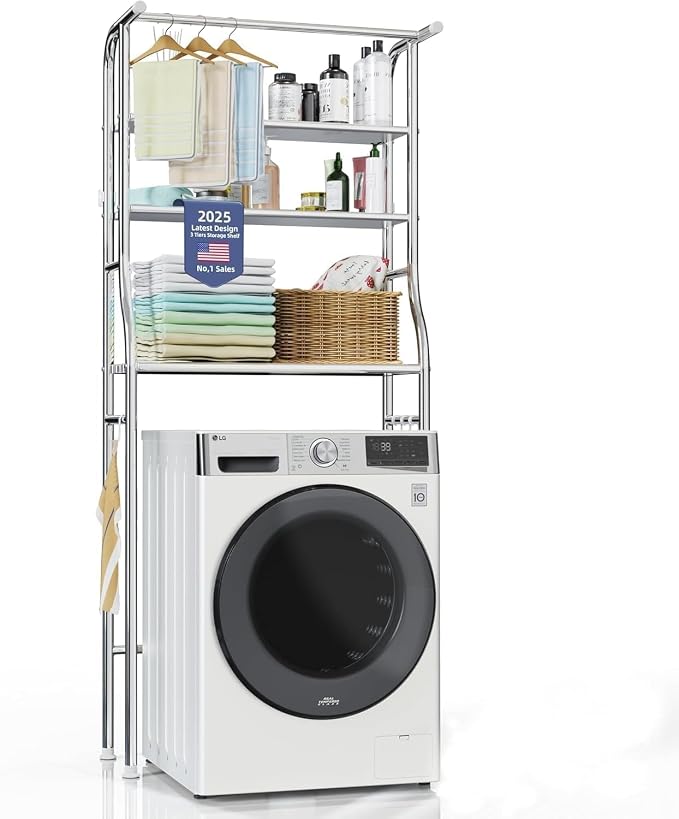 Over The Washer and Dryer Storage Shelf, 3 Tier Laundry Room Metal Drying Rack by Kiseely