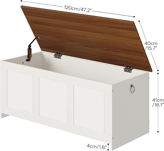 HOOBRO Storage Bench, 47.2" Retro Wooden Storage Chest, Wooden Storage Trunk - Image 3