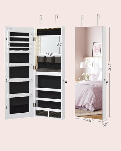 SONGMICS Mirror Jewelry Cabinet Armoire Organizer, Wall or Door Mount Storage - Image 6