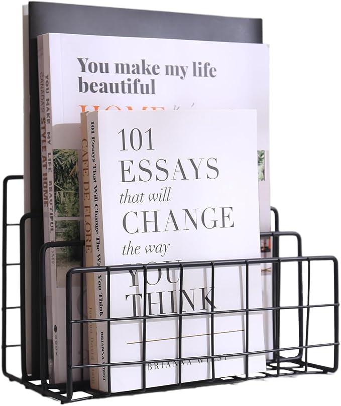 File Folder Organizer for Desktop, 3 Section Metal Vertical magazine Stand by Unknown