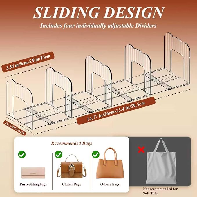 Clear Purse Organizer for Closet, Adjustable Purse Storage Handbag Storage - Image 3