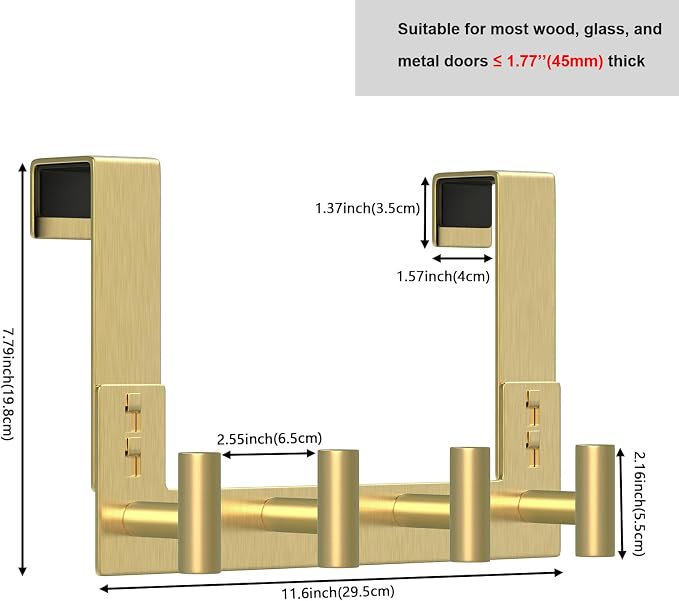 PMMASTO Over The Door Hooks, Fits 1-3/4" Thick Door No Drill Hooks - Image 3