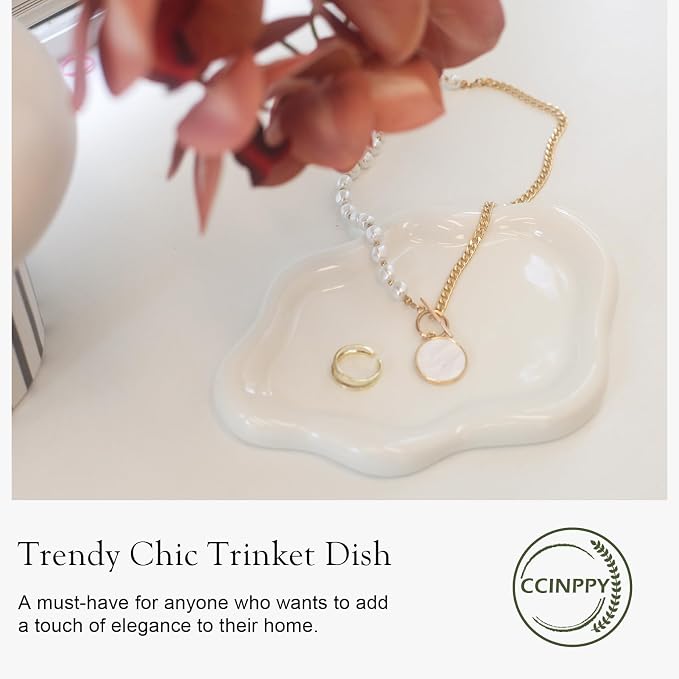 CCINPPY Ceramic Jewelry Tray Trinket Dish, Decorative Cloud Vanity Key Tray - Image 4