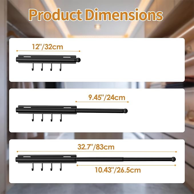 Lewondr 12" Valet Rod for Closet Pull Out, 2 Pack | Adjustable, Heavy Duty - Image 2