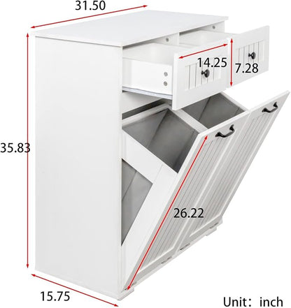 Laundry Hamper Cabinet with 2 Baskets & 2 Drawers, 31.5" Bathroom Clothes - Image 3