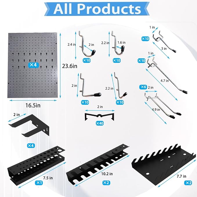 JZD 115 PCS Metal Pegboard Wall Organizer 4 Packs Metal Pegboard Kit 66x24 Inch - Image 2