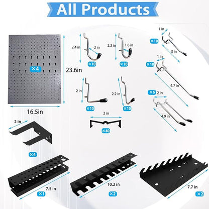 JZD 115 PCS Metal Pegboard Wall Organizer 4 Packs Metal Pegboard Kit 66x24 Inch - Image 2