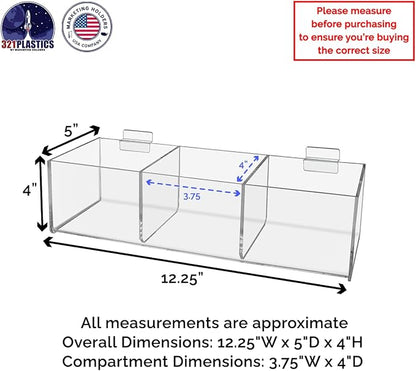 Marketing Holders Slatwall Acrylic Retail Tray Triple Compartment Dump Bin - Image 3