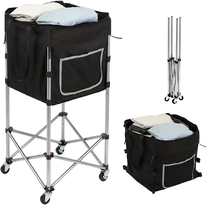 Laundry Cart with Wheels, 35.9" No-Bend Rolling Cart, 600D washable bag by TaiAIphayi