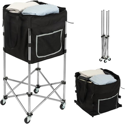 Laundry Cart with Wheels, 35.9" No-Bend Rolling Cart, 600D washable bag by TaiAIphayi