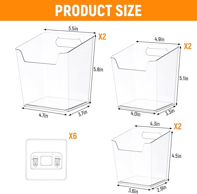 6 Pcs Clear Adhesive Wall Storage Bins, Small Cabinet Door Organizer Holders - Image 2