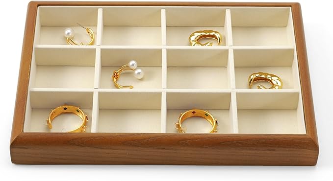 Oirlv Solid Wood 12 Grid Jewelry Organizer Tray Jewelry Drawer Organizer by Oirlv
