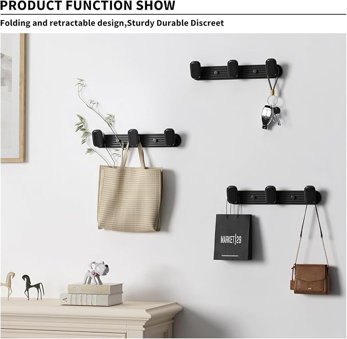 Coat Rack Wall Mount Black, 3 Hooks Rack Metal Coat Hanger Wall - Image 2