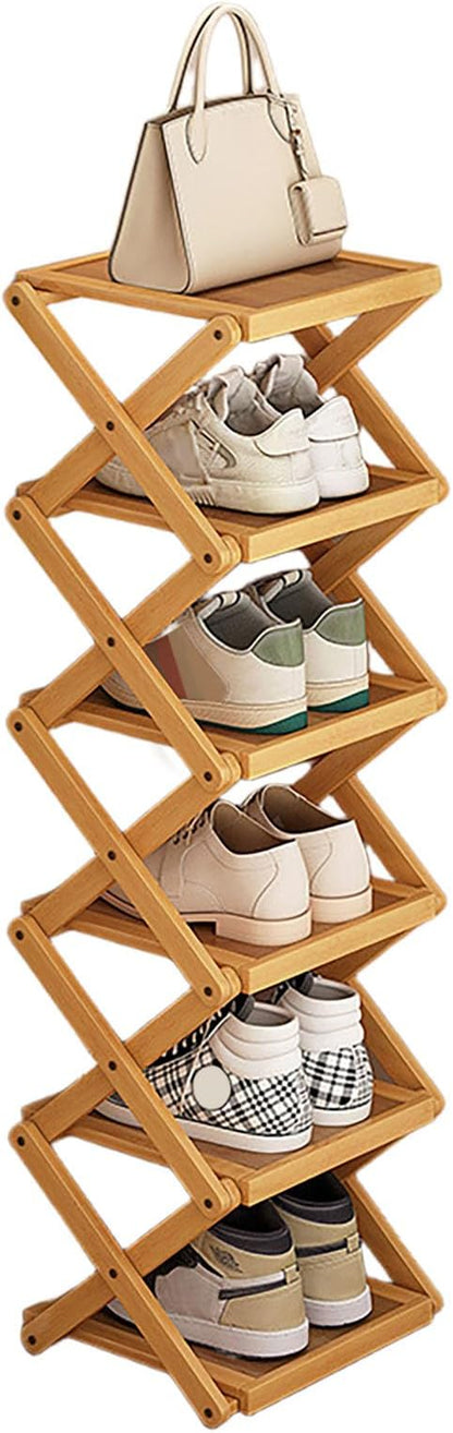 YYW Flat Bamboo Shoe Rack for Entryway, Installation-Free and Folding Vertical by YYW