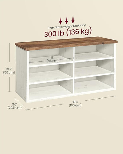 VASAGLE Shoe Bench, Storage Bench, 6 Compartments, Adjustable Shelves, - Image 3