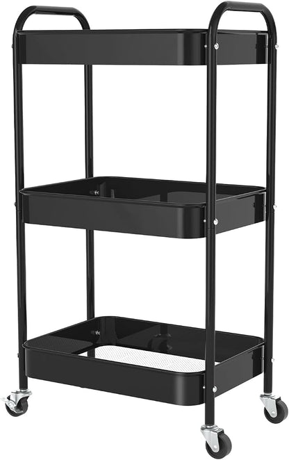 3-Tier Rolling Cart, Metal Utility Storage Carts - Image 7