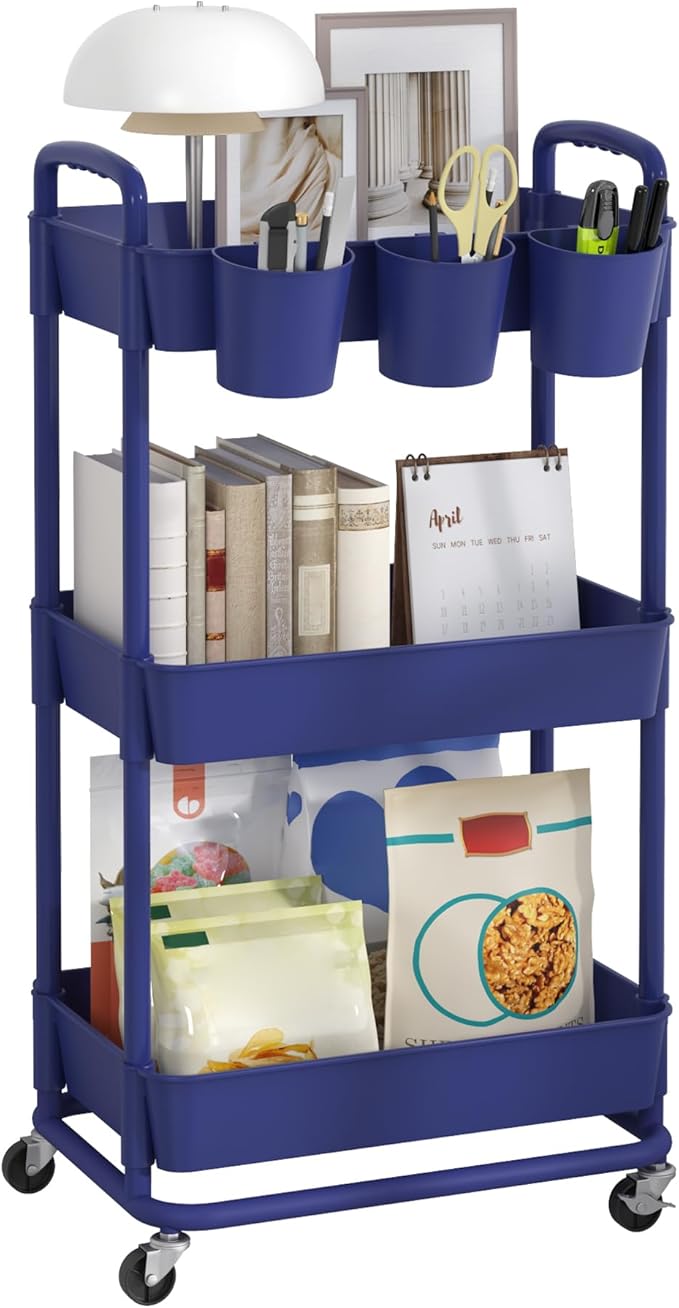 JIUYOTREE 3-Tier Plastic Rolling Storage Cart Utility Cart by JIUYOTREE
