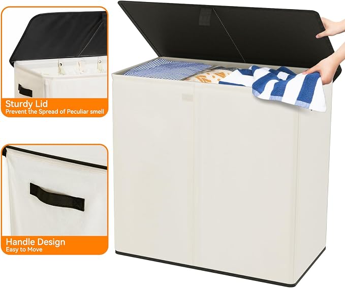 WOWLIVE Laundry Hamper with Lid, 180L Large Laundry Basket 3 Section with - Image 7