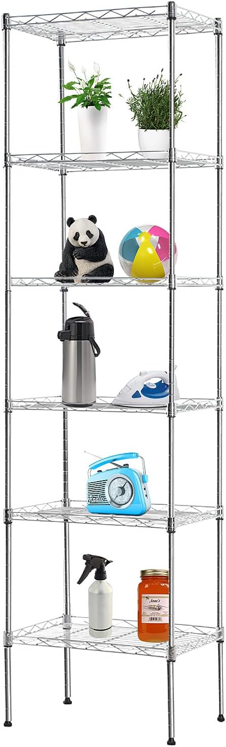 PayLessHere | 6-Tier Wire Shelf | 17"x12"x64" | Chrome | Adjustable Racks | by BestOffice