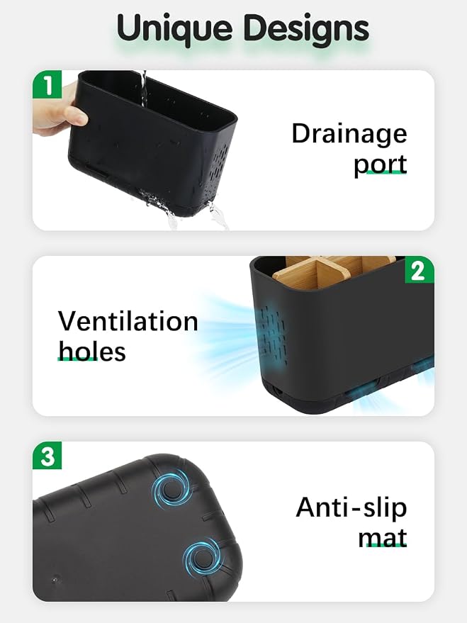 Black Toothbrush Holder, Bamboo Toothbrush and Toothpaste Holder - Image 4