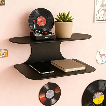 Simple Metal Floating Nightstands Set of 2, Wall Mounted Black Bedside Shelf - Image 7