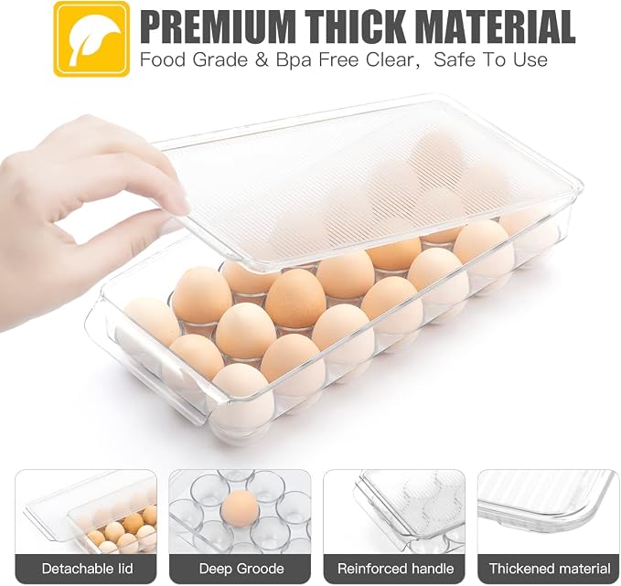 cutesun Egg Holder for Fridge, egg container for refrigerator, 2 Pack Egg Tray - Image 3