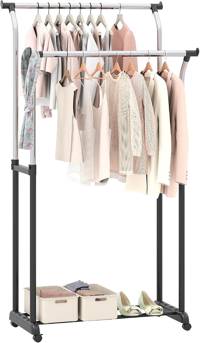 COSTWAY Double Rod Clothing Rack, Rolling Garment Rack - Image 9