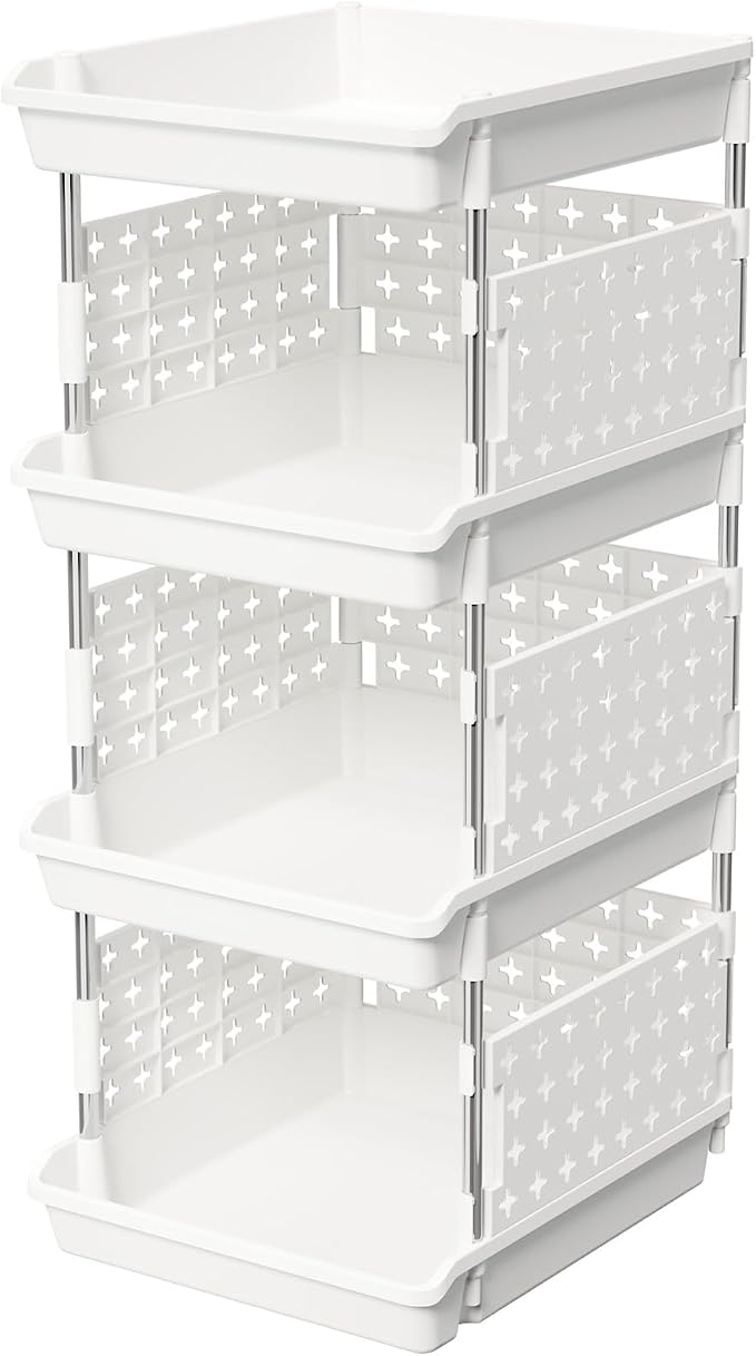 Lifewit Plastic Stackable Storage Baskets, 4 Tier Stacking Bins by Lifewit
