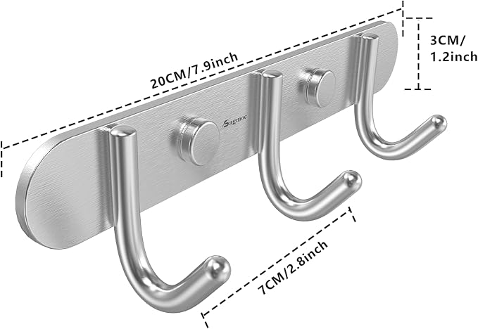 Towel Hook Rack Brushed Nickel 8-Inch Coat Hook Rail Wall Mounted - Image 2