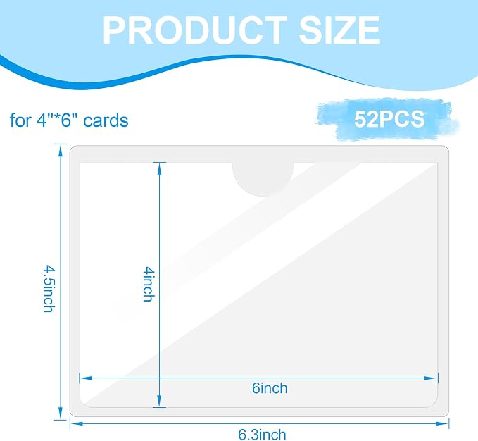 52 Pcs Clear Index Card Holder Self-Adhesive 4"X6" Top Open Label Holder | - Image 3