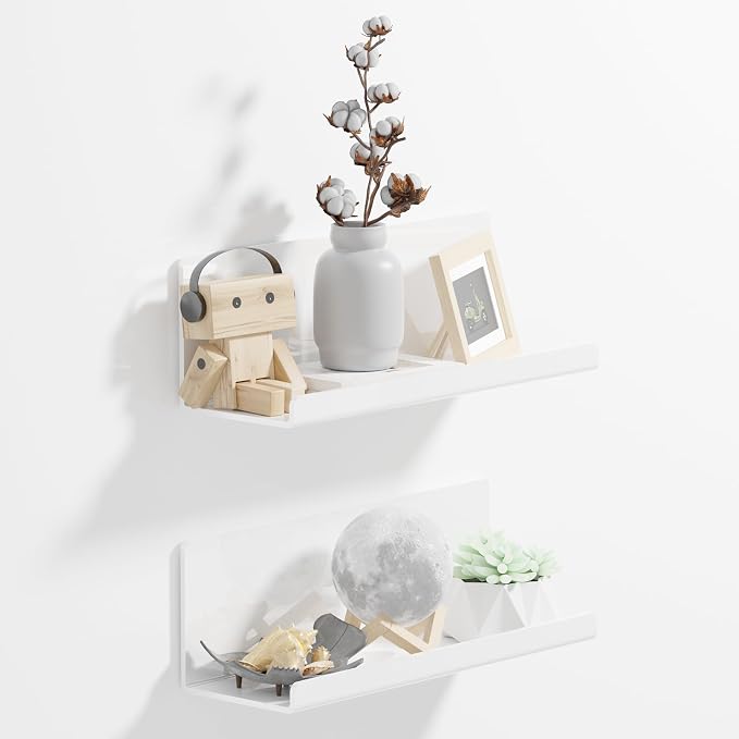 PAVSTINE Acrylic Wall Floating Shelves Set of 2, Wall Shelves White 12 Inch by PAVSTINE