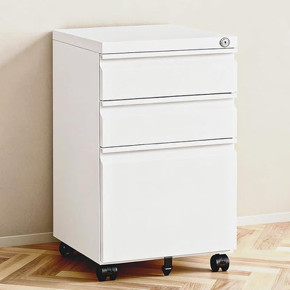 3 Drawer File Cabinet with Lock, Under Desk Rolling Small Filing Cabinet by TEEALUBAN