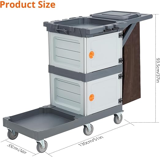 Janitorial Cart with 2 Cabinet, Commercial Traditional Janitorial 3-Shelf - Image 5