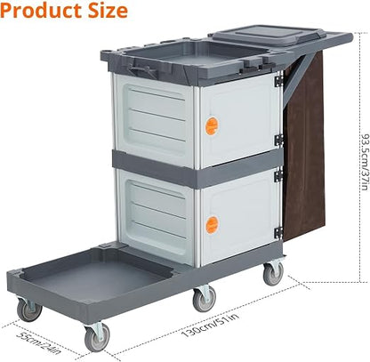 Janitorial Cart with 2 Cabinet, Commercial Traditional Janitorial 3-Shelf - Image 5