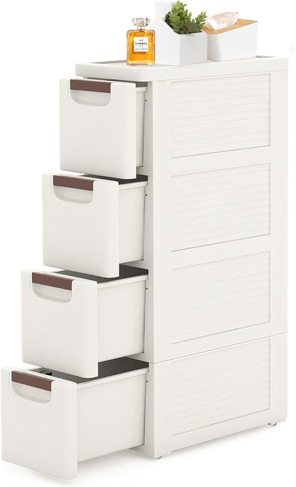 4 Drawers Slim Bathroom Storage Cabinet Dresser, Narrow Plastic Rolling Cart by YABORAS