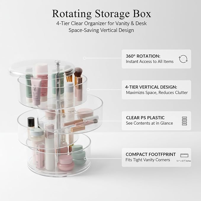 Rotating Cosmetic Display Case, 360-Degree Clear Storage Organizer - Image 4