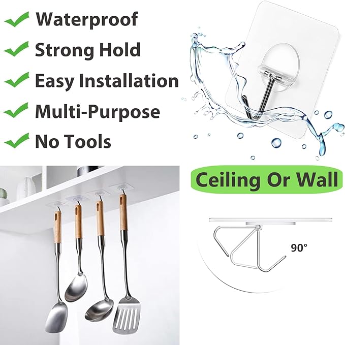 Adhesive Hooks for Hanging Heavy Duty Wall Hooks Self Adhesive Towel Coat Hooks - Image 3