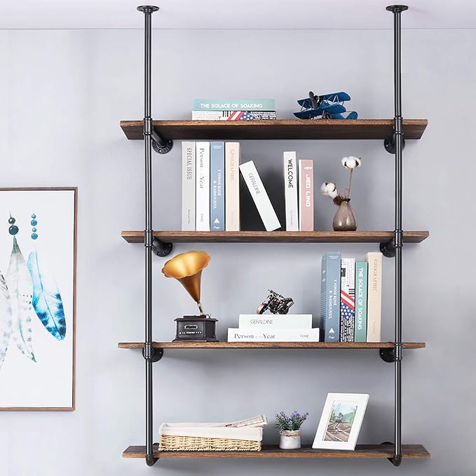 LIANTRAL Industrial Wall Mount Iron Pipe Shelf, DIY Open Bookshelf, Retro - Image 2