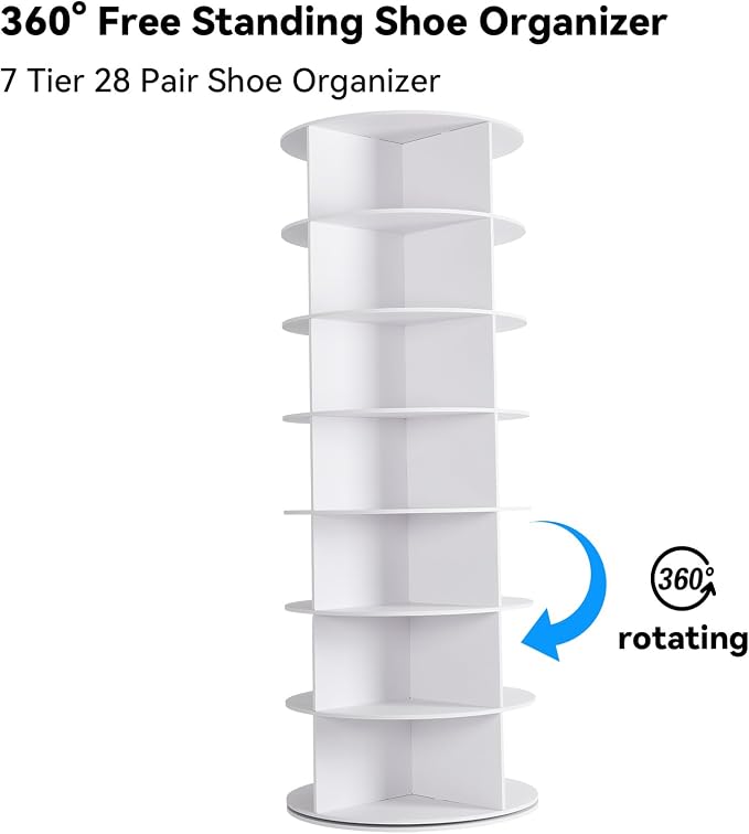 7-Tier Rotating Shoe Rack, 28-Pair 360° Revolving Shoe Storage Tower | 23.6 in - Image 3