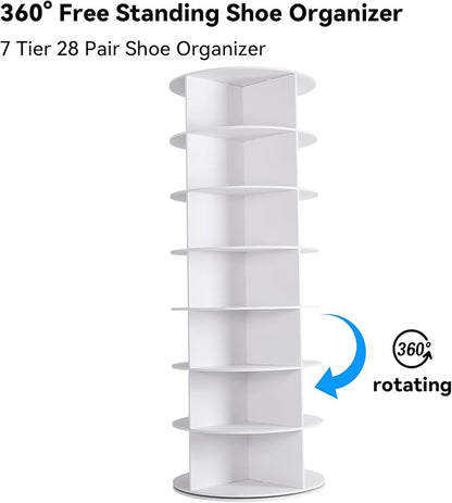 7-Tier Rotating Shoe Rack, 28-Pair 360° Revolving Shoe Storage Tower | 23.6 in - Image 3