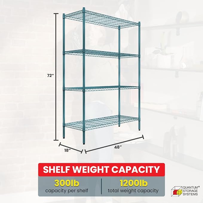 Quantum Storage Systems RWR72-1848LDP Adjustable Wire Green Epoxy 4 Shelves 72" - Image 3