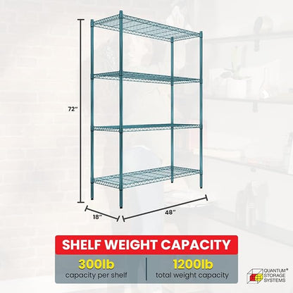 Quantum Storage Systems RWR72-1848LDP Adjustable Wire Green Epoxy 4 Shelves 72" - Image 3